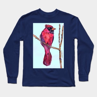 Cardinal bird on branch in watercolor Long Sleeve T-Shirt